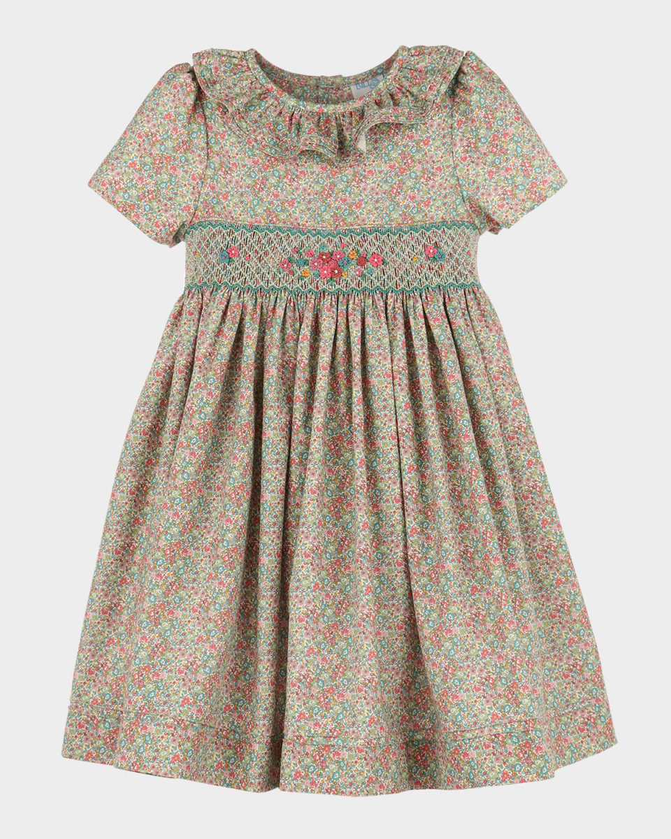 Girl's Sugarplum Bouquet Smocked Cotton Dress, Size 4T-